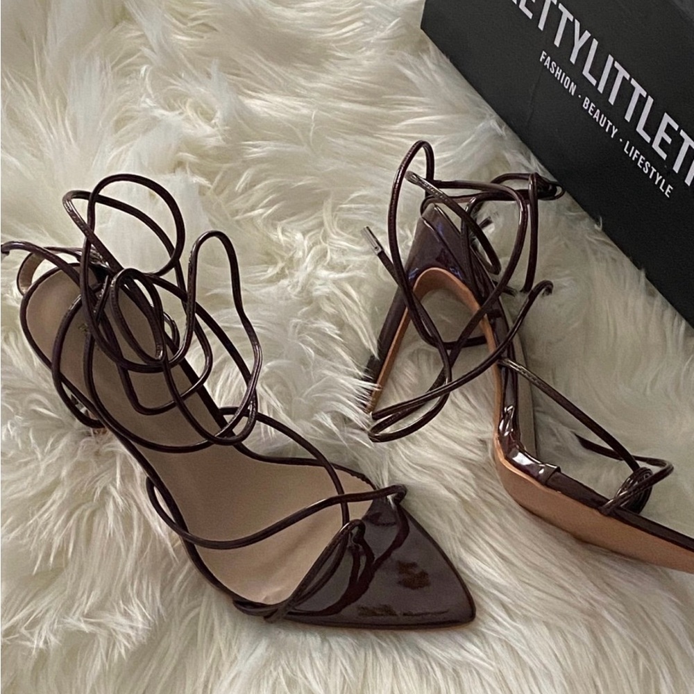 PrettyLittleThing Dark Brown Strappy Heels